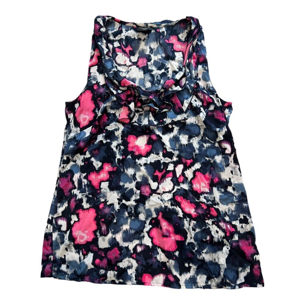 Ann Taylor Navy Ruffle Front Sleeveless Blouse 4